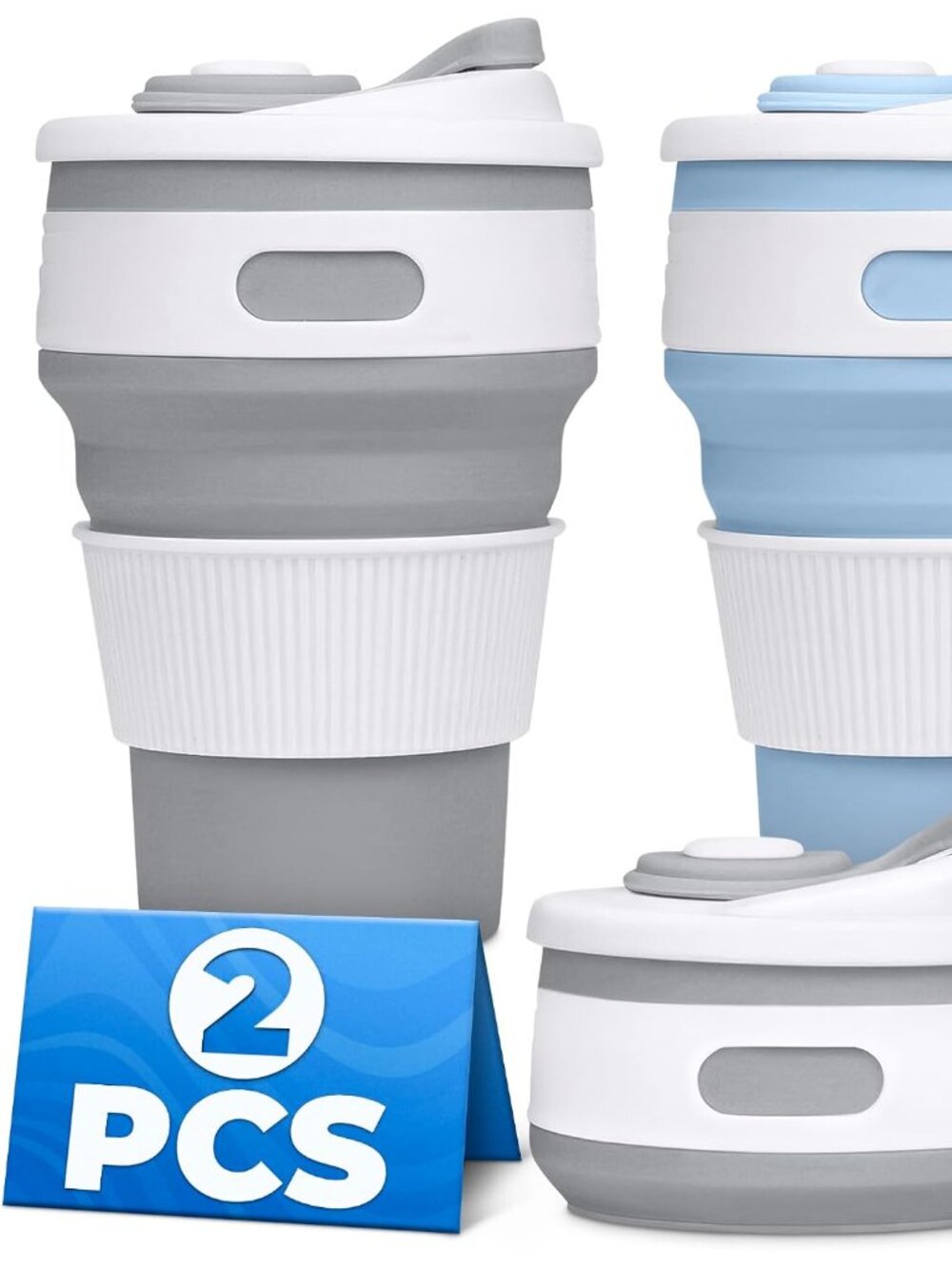 2-Pack Collapsible Coffee Cup with Lid Silicone, Foldable Reusable Travel Cup